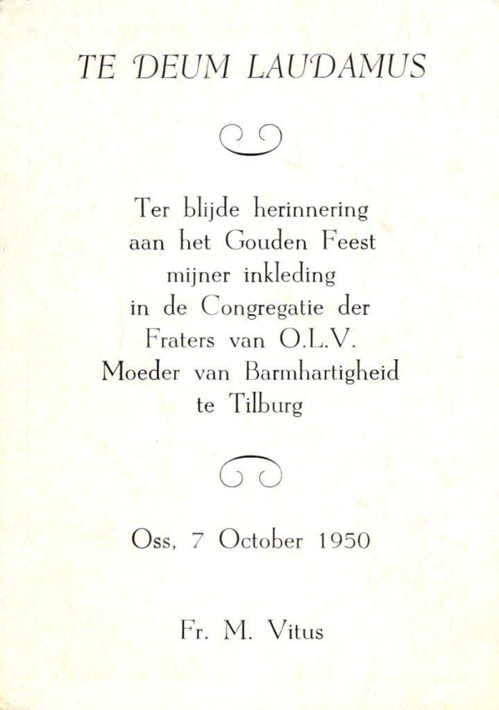 Fr. M. Vitus Gouden kloosterfeest Oss 1950, Verzamelen, Bidprentjes en Rouwkaarten, Ophalen of Verzenden