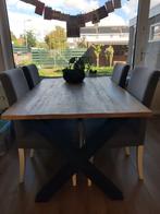 Zwart stalen kruispoot, Ophalen, Zo goed als nieuw, Metaal, Industriëel, mangohout, zwarte stalen kruispoten