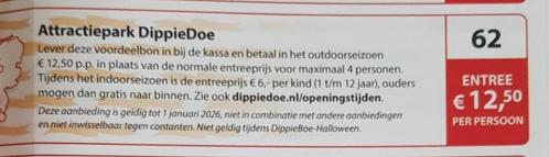 Attractiepark Dippiedoe kortingsbon, Tickets en Kaartjes, Recreatie | Pretparken en Attractieparken, Drie personen of meer, Kortingskaart