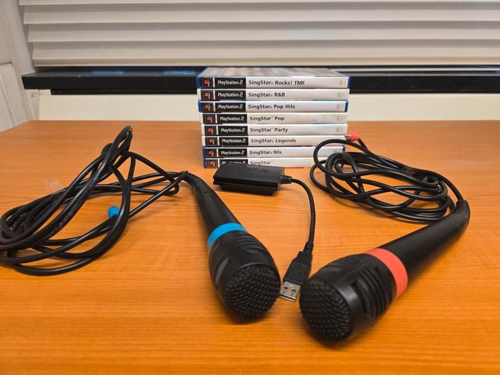 SingStar PS2 met 8 Games en Microfoons, Spelcomputers en Games, Games | Sony PlayStation 2, Gebruikt, Muziek, 2 spelers, Vanaf 12 jaar