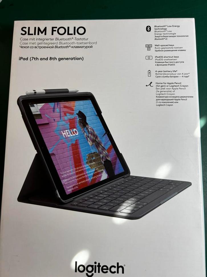 Logitech Slim Folio iPad 7e/8e gen. Toetsenbord Case, Computers en Software, Apple iPads, Gebruikt, Apple iPad, Wi-Fi, 10 inch