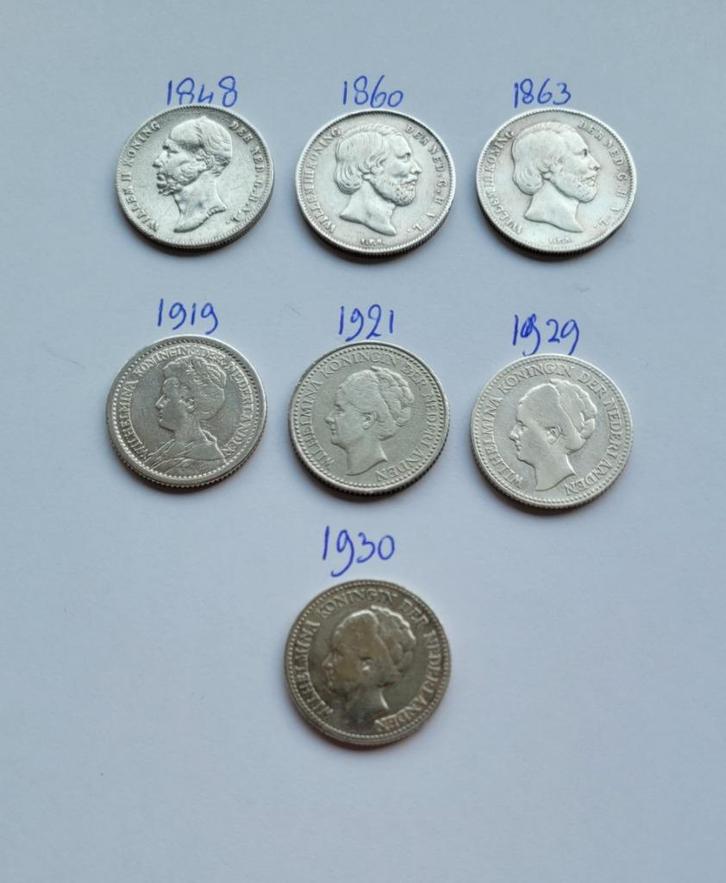 7x halve gulden (1848-1930), Postzegels en Munten, Munten | Nederland, Setje, ½ gulden, Koning Willem II, Zilver, Ophalen of Verzenden