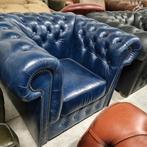 Chesterfield showroommodel fauteuil blauw leer + BEZORGING, ., Chesterfield, Nieuw, Ophalen of Verzenden