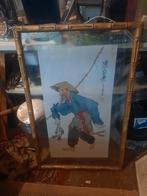 Oosters schilderij met bamboe lijst, Ophalen of Verzenden