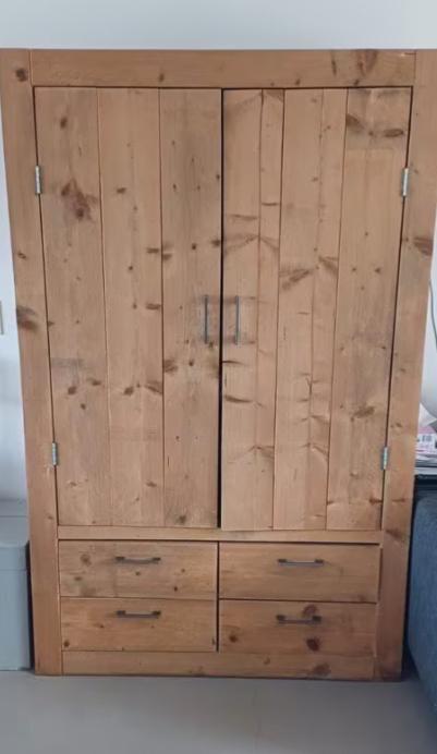 Massief Steigerhouten Kledingkast, Huis en Inrichting, Kasten | Kledingkasten, Gebruikt, 150 tot 200 cm, 100 tot 150 cm, 25 tot 50 cm