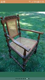 ANTIEKE, HOUTEN, WEBBING STOEL met armleuningen., Ophalen