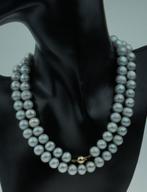 Grijze zoetwater parel robuuste dames ketting 14k slot goud