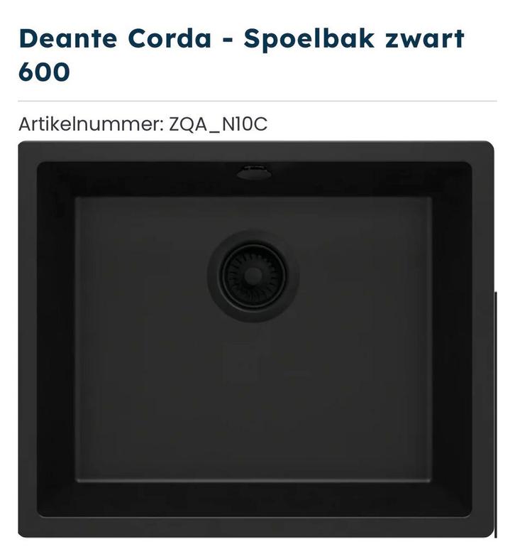Deante Corda Zwarte Spoelbak 600mm - Nieuw, Huis en Inrichting, Keuken | Keukenelementen, Nieuw, Minder dan 100 cm, Minder dan 50 cm