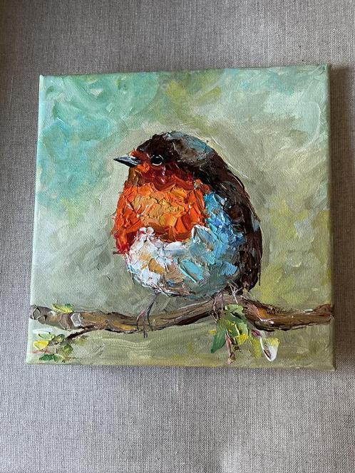 Roodborstje ~ kleintje kunst ~ vogel schilderij ~ atelier, Huis en Inrichting, Woonaccessoires | Schilderijen, Tekeningen en Foto's
