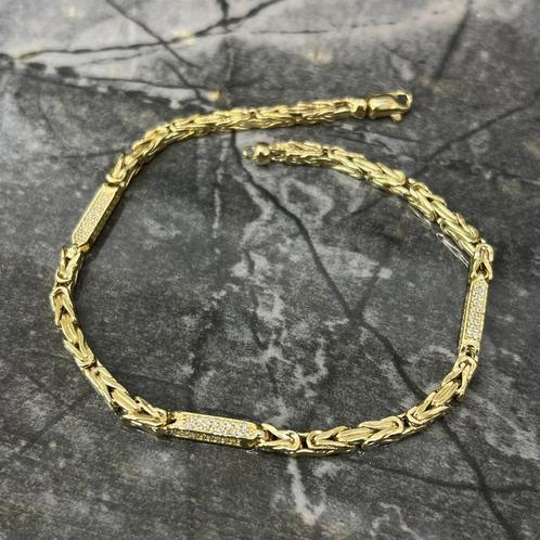 14 k gouden koningsarmband met steentjes, Sieraden, Tassen en Uiterlijk, Armbanden, Nieuw, Goud, Goud, Met edelsteen, Ophalen of Verzenden