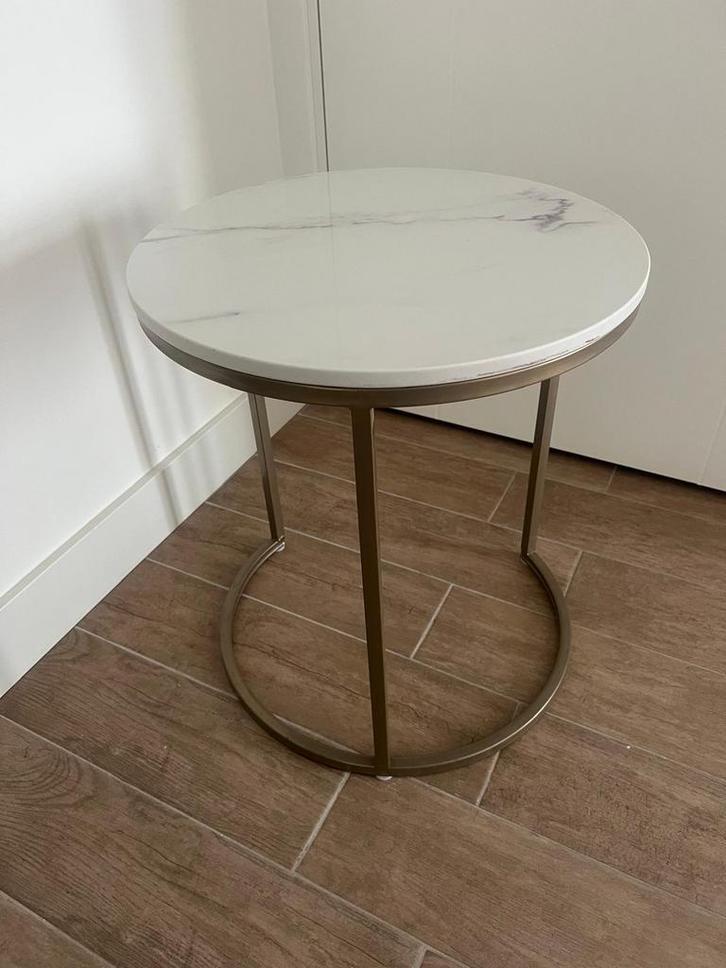 Bijzettafel, marmer, goud, Huis en Inrichting, Tafels | Bijzettafels, Zo goed als nieuw, Rond, 45 tot 60 cm, Minder dan 55 cm