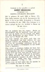Bruggink Gerrit 1886 Borne (O)- 1968, Verzamelen, Bidprentjes en Rouwkaarten, Ophalen of Verzenden