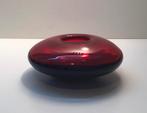 rode glazen discus vaas. glaskunst jaren 90, Ophalen, Minder dan 50 cm, Rood, Glas