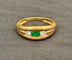 18 karaat gouden ring met natuurlijke diamanten en smaragd!, Sieraden, Tassen en Uiterlijk, Ringen, Ophalen of Verzenden, Kleiner dan 17