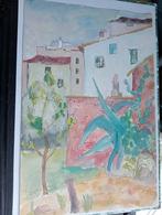 Aquarel jaren 50/70 tuin en huizen, Verzenden