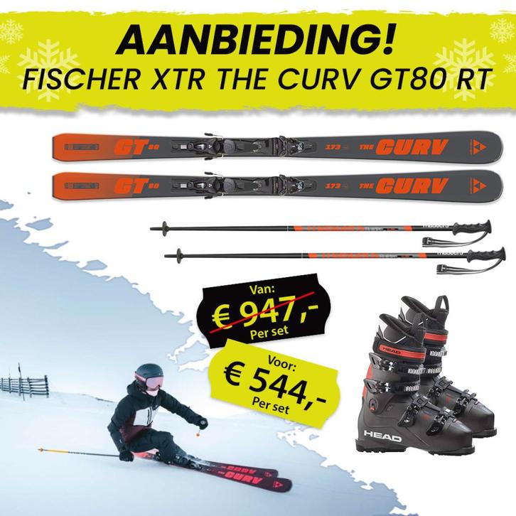 Fischer XTR The Curv GT 80 RT + Skischoenen + stokken, Sport en Fitness, Skiën en Langlaufen, Nieuw, Ski's, Skiën, Fischer, Carve