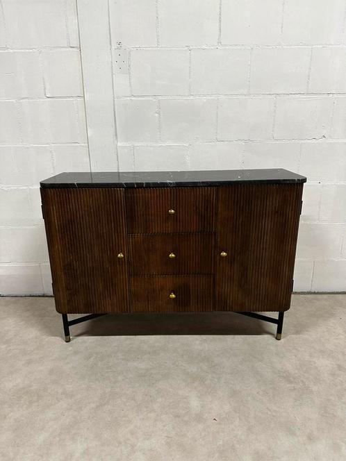Dressoir Japandi Sidetable Zwart Marmer Blad, Huis en Inrichting, Kasten | Dressoirs, Nieuw, 100 tot 150 cm, 25 tot 50 cm, Overige houtsoorten