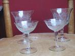 4 Mooie oude glazen glas met slijpwerk, Verzenden