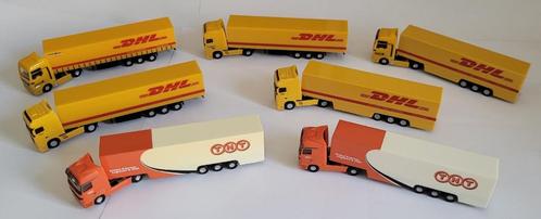 N-spoor 7 DHL/TNT bezorg trucks met oplegger, Hobby en Vrije tijd, Modeltreinen | N-Spoor, Gebruikt, Overige typen, Overige merken