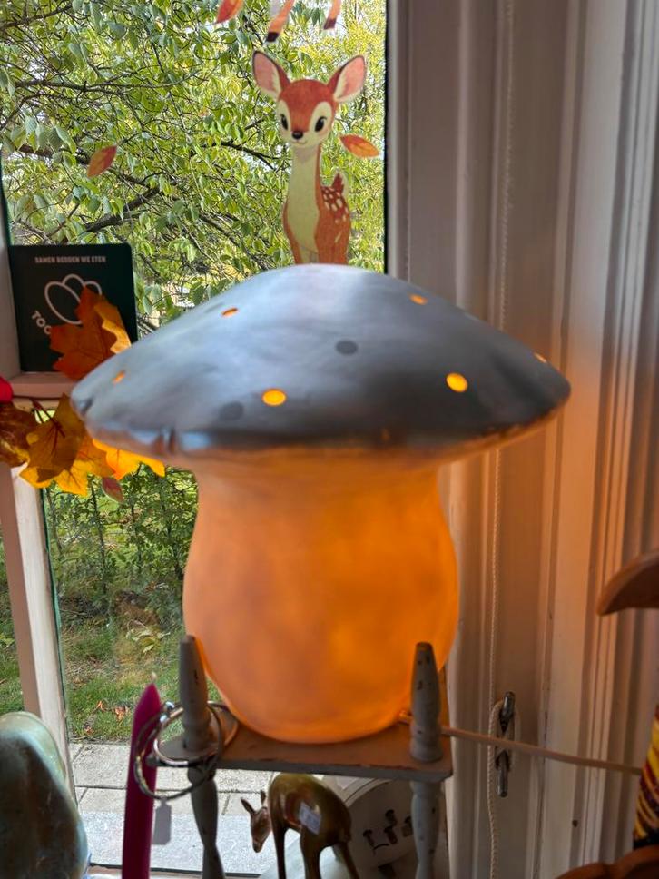 Vintage Heico Paddenstoel Lamp, Huis en Inrichting, Lampen | Tafellampen, Gebruikt, Minder dan 50 cm, Glas, Ophalen of Verzenden