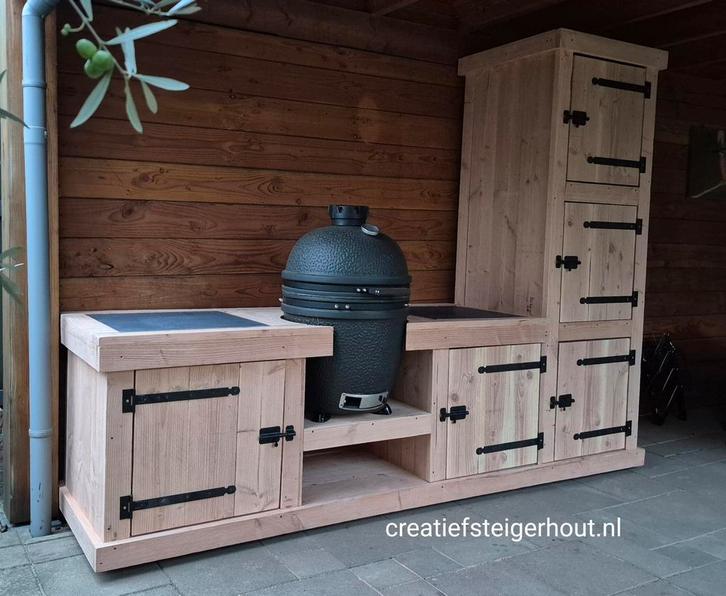 Douglas houten buitenkeuken hoge kast kamado bbq koelkast, Tuin en Terras, Buitenkeukens, Nieuw, Gas, Inbouw, Vrijstaand, Ophalen of Verzenden