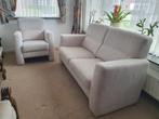 bankstel 1 zetel + 2 zits stof wit beige grijs als nieuw, Ophalen, Hout, 150 tot 200 cm, Tweepersoons