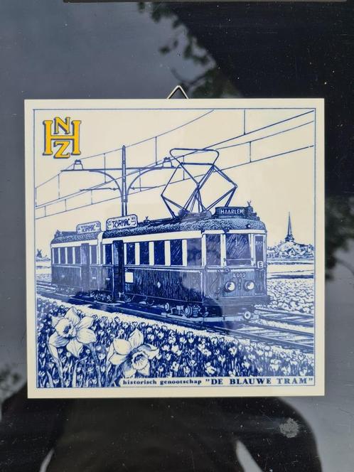 tegel met trein NHZ tram, de blauwe tram, Verzamelen, Spoorwegen en Tramwegen, Zo goed als nieuw, Trein, Overige typen, Ophalen of Verzenden