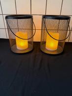 Set van 2 metalen LED kaarsen kandelaars, Zwart, Ophalen of Verzenden, Zo goed als nieuw, Metaal