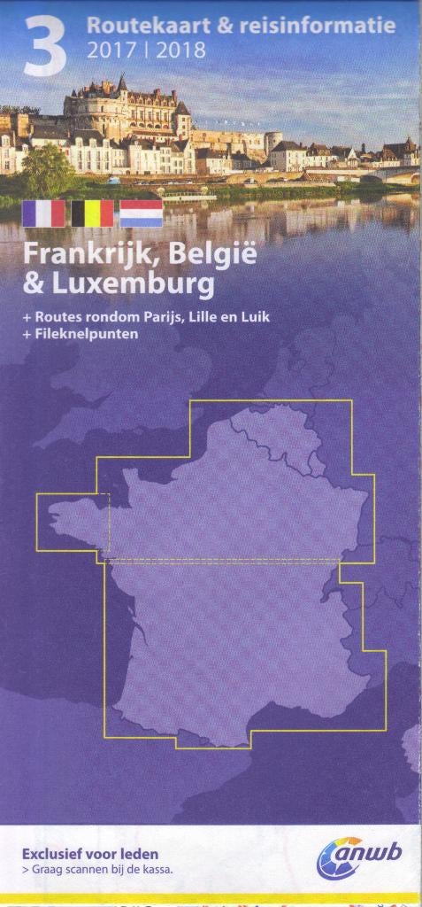 ANWB RouteKaart Frankrijk + Belgie + Luxemburg (Wegenkaart), Boeken, Atlassen en Landkaarten, ANWB, Verzenden, Nieuw, Landkaart