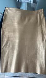 Ralph Lauren lederen rok in goudkleur!, Kleding | Dames, Rokken, Ophalen of Verzenden, Zo goed als nieuw, Blauw, Onder de knie