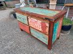 Kleurrijk tv meubel, sidetable, console gemaakt van sloophou, Ophalen, Zo goed als nieuw, 25 tot 50 cm