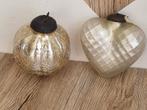 2 Vintage Kerstballen Ornamenten Bal en Hart Mercury Glas, Diversen, Kerst, Verzenden, Gebruikt