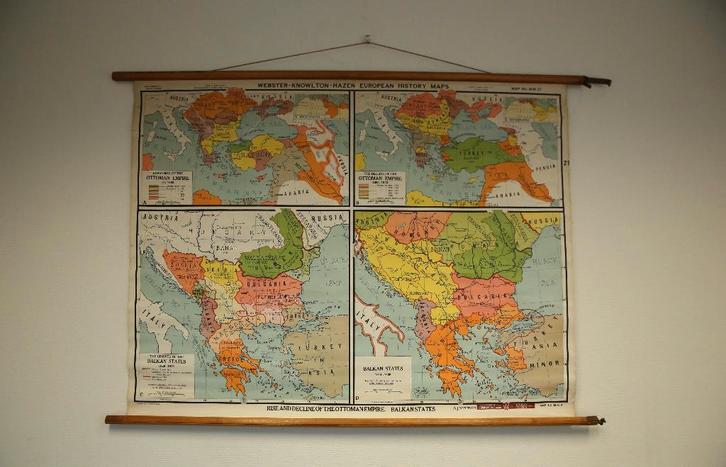 Vintage Schoolkaart “Rise and Decline of the Ottoman Empire”, Antiek en Kunst, Antiek | Schoolplaten, Geschiedenis, Ophalen