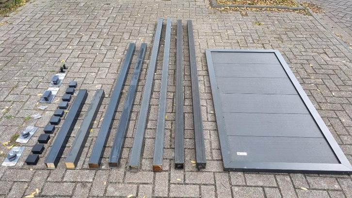 Tuinscherm Elephant 90x180 composiet + div. schuttingpalen, Tuin en Terras, Schuttingen, Zo goed als nieuw, Aluminium, 1 tot 2 meter