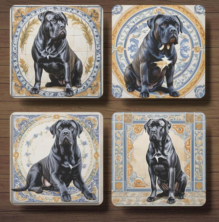 Cane Corso Italiaans tegeltje onderzetters met houder, Huis en Inrichting, Woonaccessoires | Onderzetters, Nieuw, Glas of Kopje