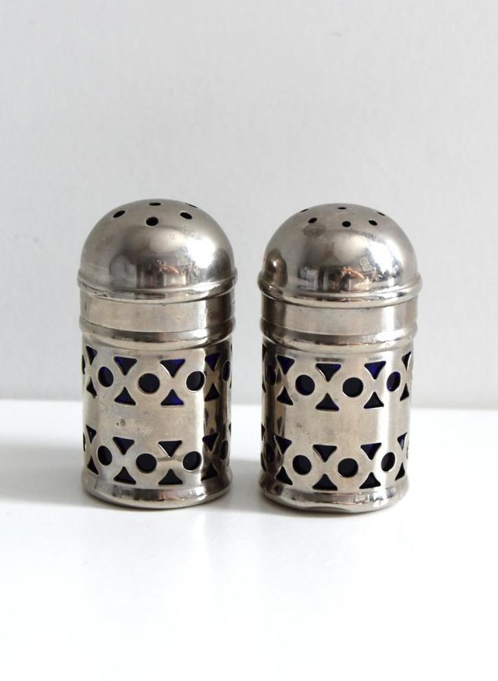 Mooi antiek verzilverd peper en zout stel in prima staat., Antiek en Kunst, Antiek | Goud en Zilver, Zilver, Ophalen of Verzenden