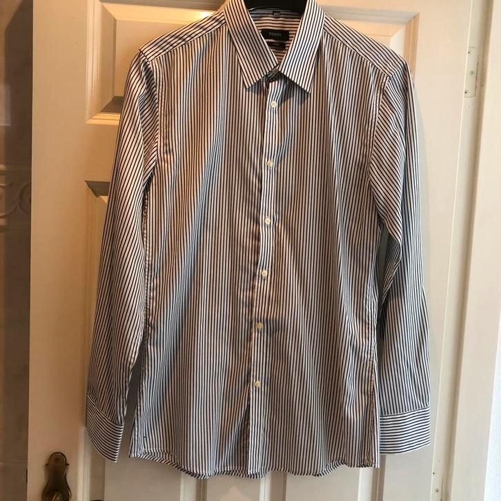 Mooi zwart grijs/wit streep overhemd TONO lange mouw 39/40, Kleding | Heren, Overhemden, Zo goed als nieuw, Halswijdte 39/40 (M)