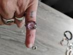 Zilveren Damesring met Roze Edelsteen & Strass, Ophalen, Gebruikt, Met edelsteen, 17 tot 18
