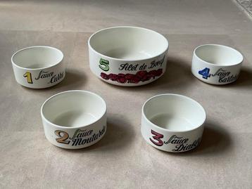 Gien France vintage vleesfondueschaal en 4 sausschaaltjes  beschikbaar voor biedingen