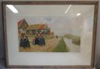 Henri Cassiers litho Hollands landschap en folklore vrouwen, Antiek en Kunst, Verzenden