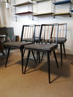 4 Retro jaren 60 stoelen, vintage eetkamer, Huis en Inrichting, Stoelen, Ophalen, Hout, Gebruikt, Zwart