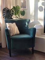 Groene velvet fauteuil, Huis en Inrichting, Tafels | Sidetables, Ophalen, 50 tot 100 cm, Rond, Zo goed als nieuw