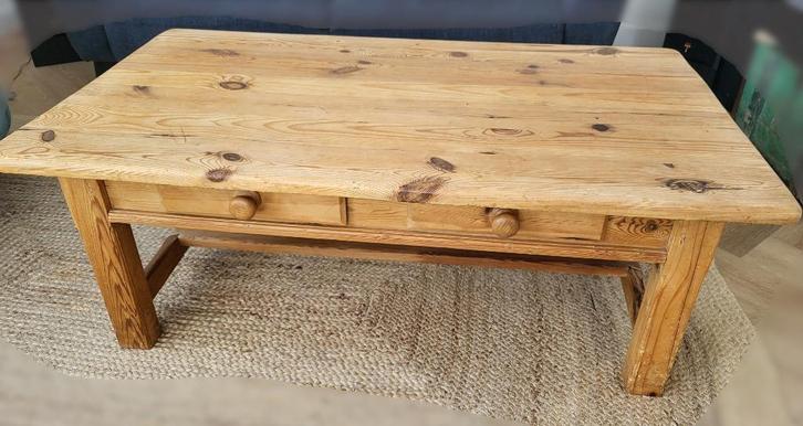 Rustieke antieke grenen tafel – massief hout, 2 lades, Antiek en Kunst, Antiek | Meubels | Tafels, Ophalen