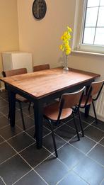 Houten eettafel plus 4 stoelen, Ophalen, Gebruikt, 100 tot 150 cm, Eikenhout