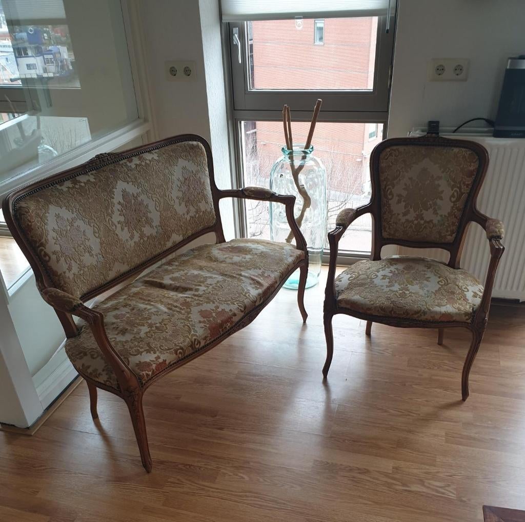 Antieke Louis XV Set 2-zıts Bank & Fauteuıl, Ophalen