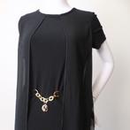 Ribkoff luxe jurk blauw ketting accent chiffon overlaag 36, Joseph Ribkoff, Nieuw, Maat 36 (S), Onder de knie