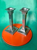 Vintage art deco kandelaren aluminium set van 2, Antiek en Kunst, Ophalen of Verzenden, Overige materialen