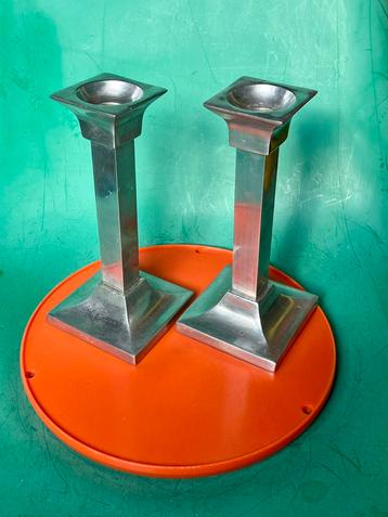 Vintage art deco kandelaren aluminium set van 2 beschikbaar voor biedingen