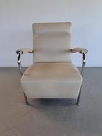 1 Leolux Scylla Fauteuil Hoog + Voetenbank Wit Leer - Chroom, Huis en Inrichting, Fauteuils, Metaal, 75 tot 100 cm, Ophalen of Verzenden