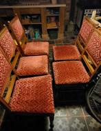 Vijf vintage stoelen met rood velours bekleding, Huis en Inrichting, Stoelen, Ophalen, Gebruikt, Rood, Vijf, Zes of meer stoelen